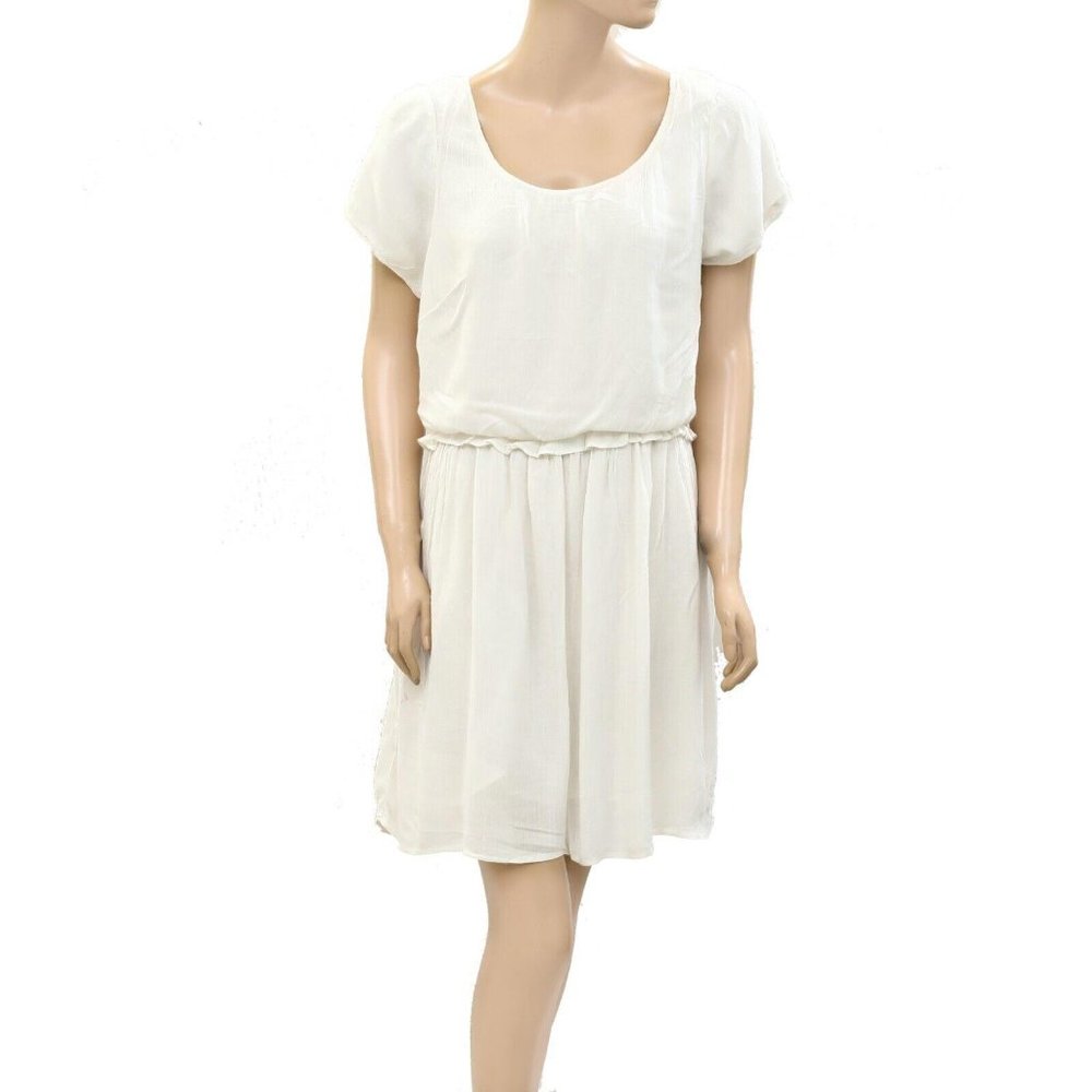 Free People Cream Scoop Neck Short Sleeve Mini Dress